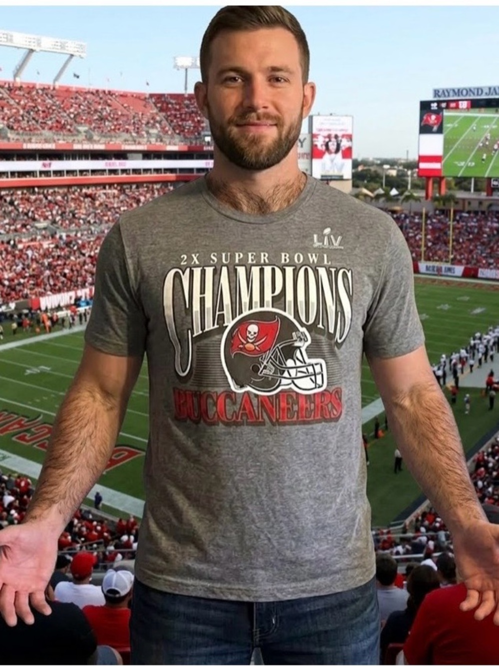 🏈NWOT Fanatics Tampa Bay Buccaneers Men’s “2 X Super Bowl Champions” T-shirt L